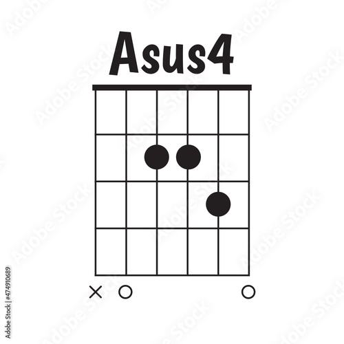 guitar chord Asus4 diagram, flat stye, finger chart , icon , 
