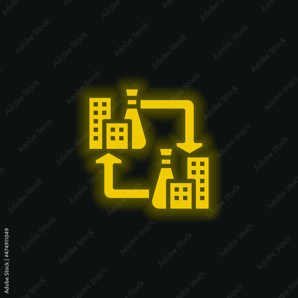 B2b yellow glowing neon icon B2b yellow glowing neon icon