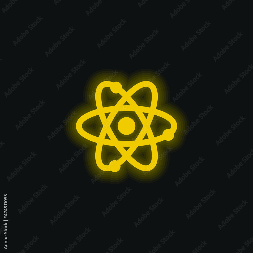 Atom yellow glowing neon icon Atom yellow glowing neon icon