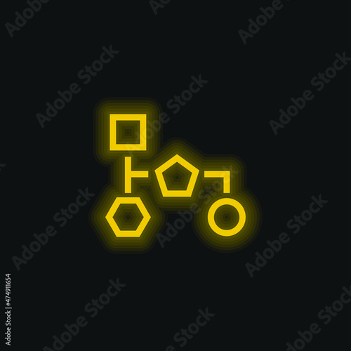 Block Scheme Of Geometrical Shapes Outlines yellow glowing neon icon