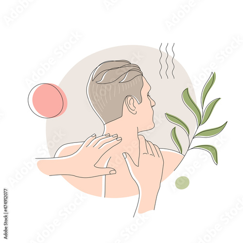 Male massage. Body massage. Female hands are massaging a man. Relaxation. Spa.