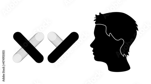 Poster with silhouette profile of man with XY DNA gene. Male genome for scientific literature. Human genotype and DNA symbol. Banner with symbol of gender identity person. Vector isolated illustration