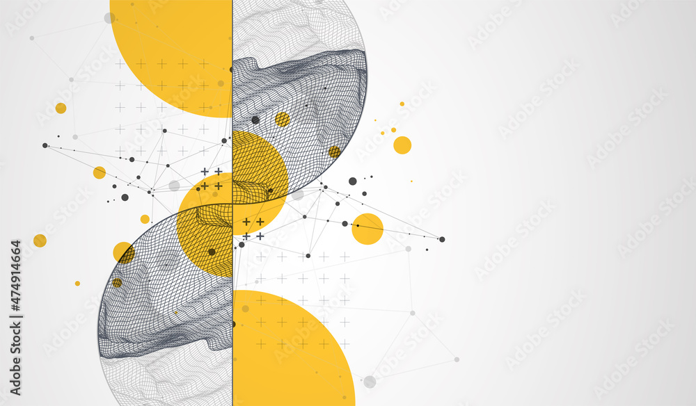 Trendy abstract wireframe background. Modern science or technology art elements. Surface illustration. Vector.