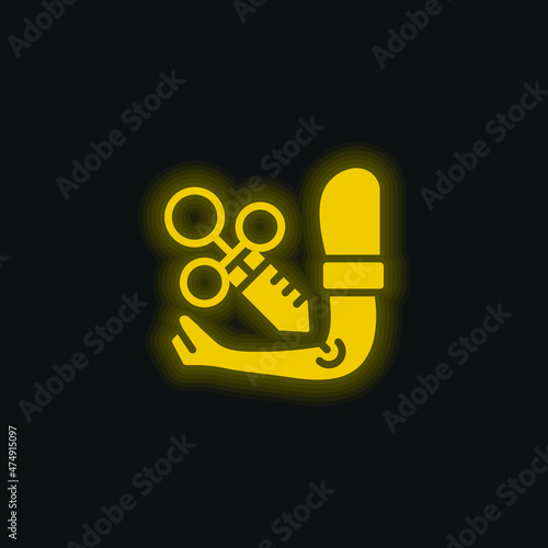 Arm yellow glowing neon icon
