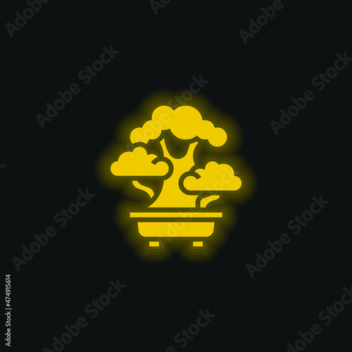 Bonsai yellow glowing neon icon