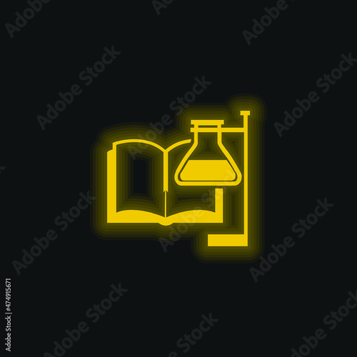 Book And Test Tube With Supporter yellow glowing neon icon