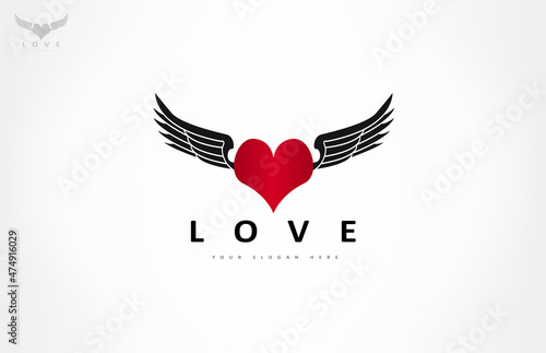 Heart and wings logo vector. Heart shape design. Symbol of love.