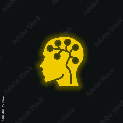 Brain yellow glowing neon icon