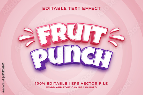 Editable text effect - Fruit Punch 3d template style premium vector