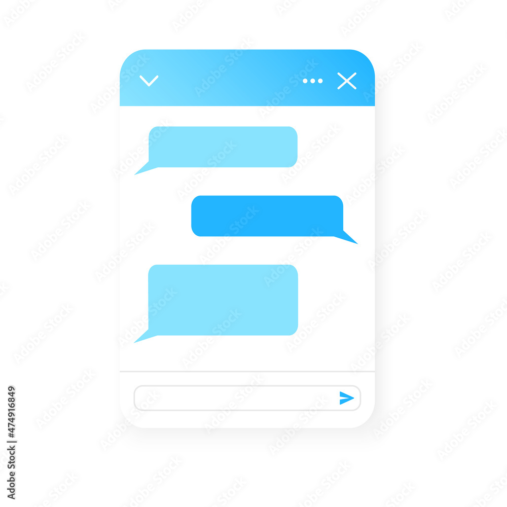 Chat bot window template. Life chat example with message bubbles isolated on white background. Virtual assistant, online customer support conversation form. Mobile messenger app design Chat bot window template. Life chat example with message bubbles isolated on white background. Virtual assistant, online customer support conversation form. Mobile messenger app design