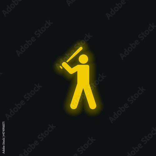 Baseball Player yellow glowing neon icon