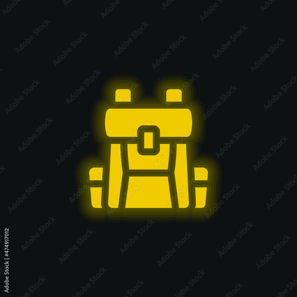 Obraz premium Backpack yellow glowing neon icon
