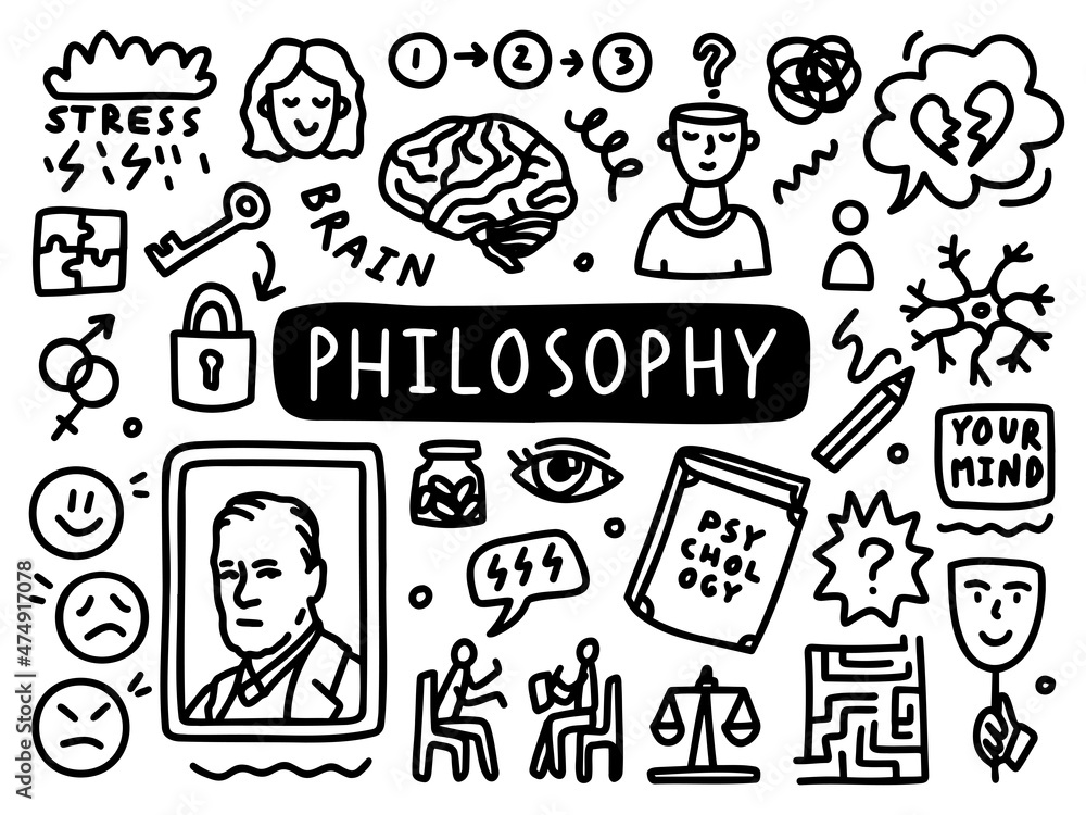 Fototapeta premium Philosophy doodle line set school university. Outline subject. Vector illustration