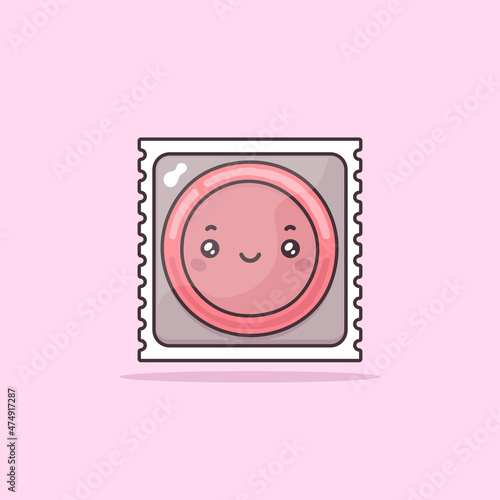 Cute kawaii condom cartoon character vector illustration. Safe sex,birth control and contraception concept.