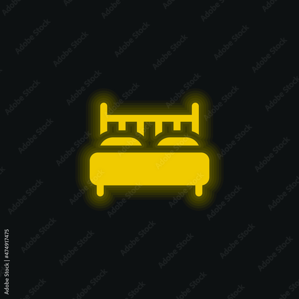 Bed yellow glowing neon icon