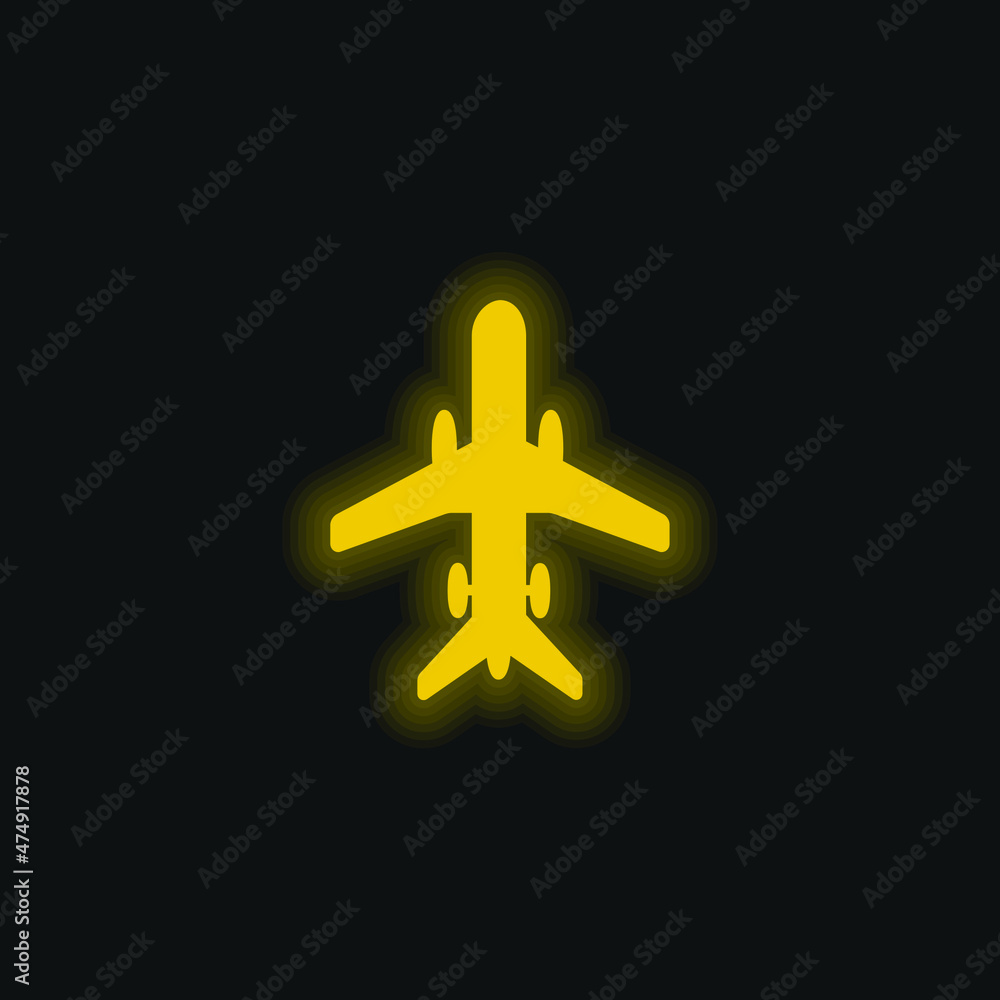 Fototapeta premium Airplane With Wheels yellow glowing neon icon