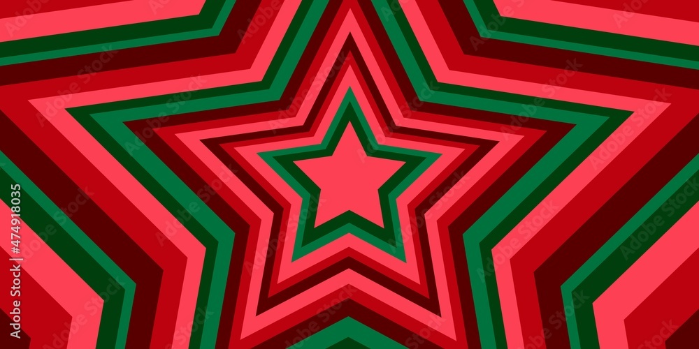 Vector banner with a star in Christmas colors. Red-green star. 