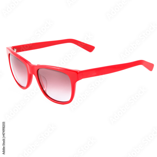 Sun goggles and glasses for vision in red frames Red glasses frames on white background