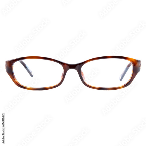 Sun goggles and glasses for vision in red frames Red glasses frames on white background