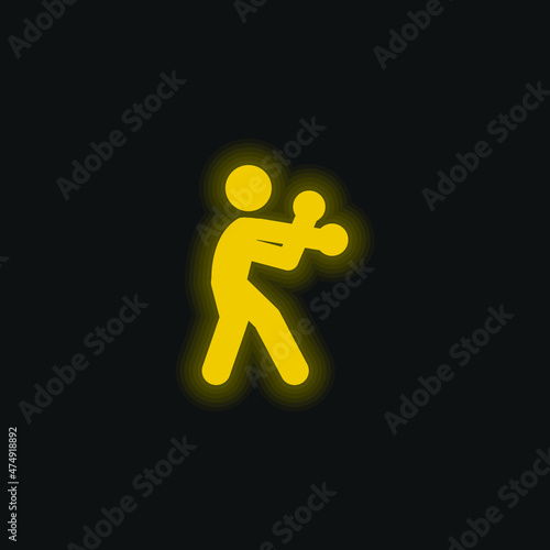 Boxing Silhouette yellow glowing neon icon