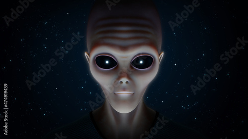 Alien head with stars background