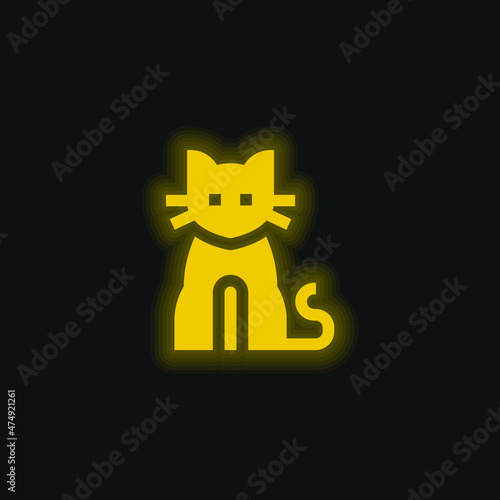 Black Cat yellow glowing neon icon