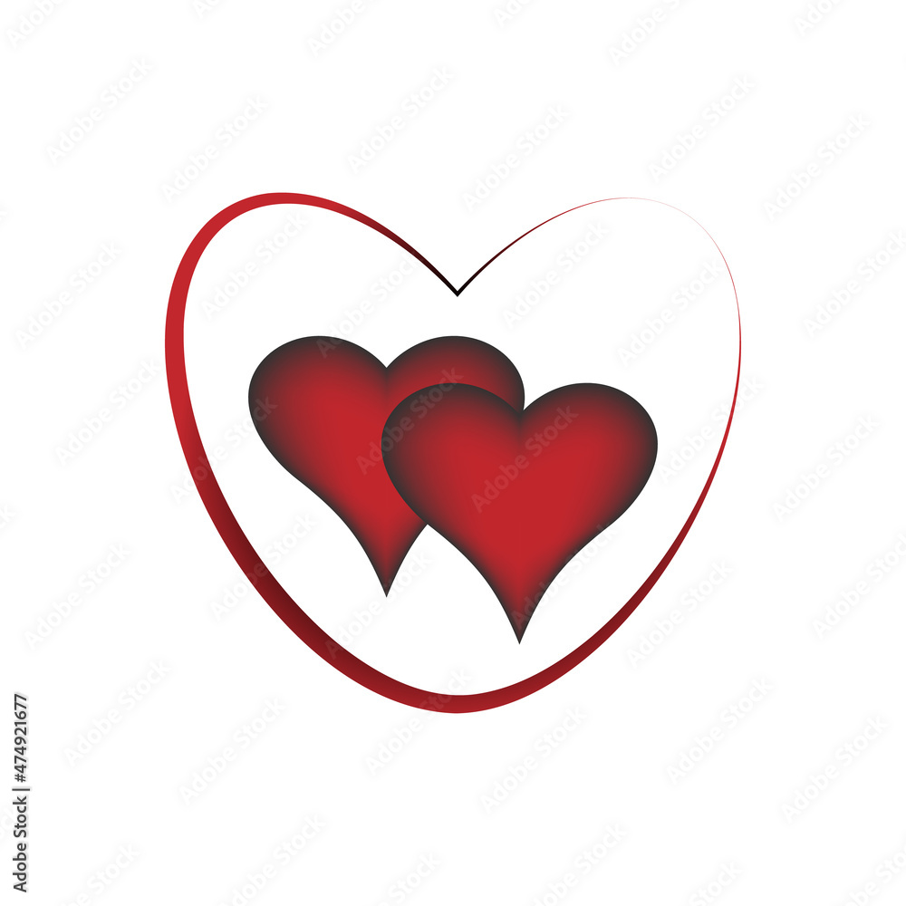 Two loving hearts in the outline of a large Valentine's Day heart on a white background. Two loving hearts in the outline of a large Valentine's Day heart on a white background.
