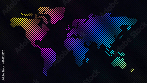 Colorful line world map background