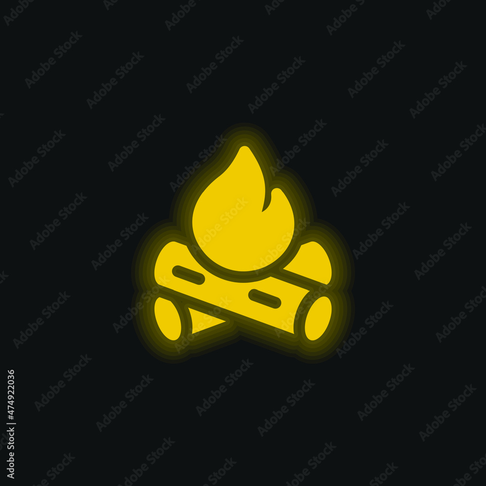 Bonfire yellow glowing neon icon Bonfire yellow glowing neon icon