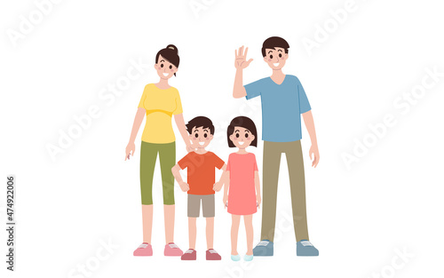 Happy family character vector design set. Father, mother, son and daughter together. Parents stand and smile happily with children.