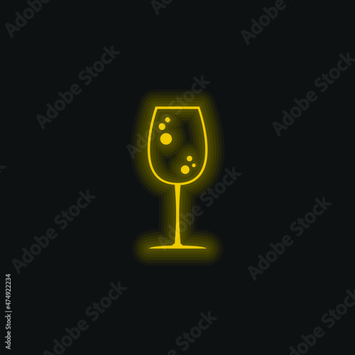 Big Drink Glass With Bubbles yellow glowing neon icon
