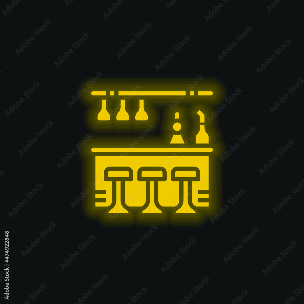 Bar Counter yellow glowing neon icon Bar Counter yellow glowing neon icon