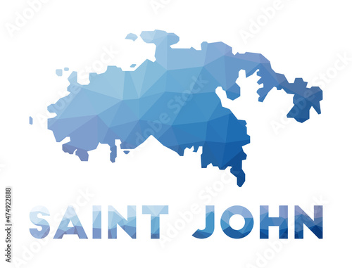 Low poly map of Saint John. Geometric illustration of the island. Saint John polygonal map. Technology, internet, network concept. Vector illustration.