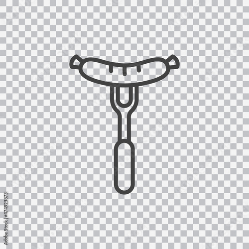 Sausage on a fork outline icon. Vector isolated on transparent background.