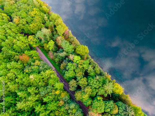 aerial view of river with cliuds photo