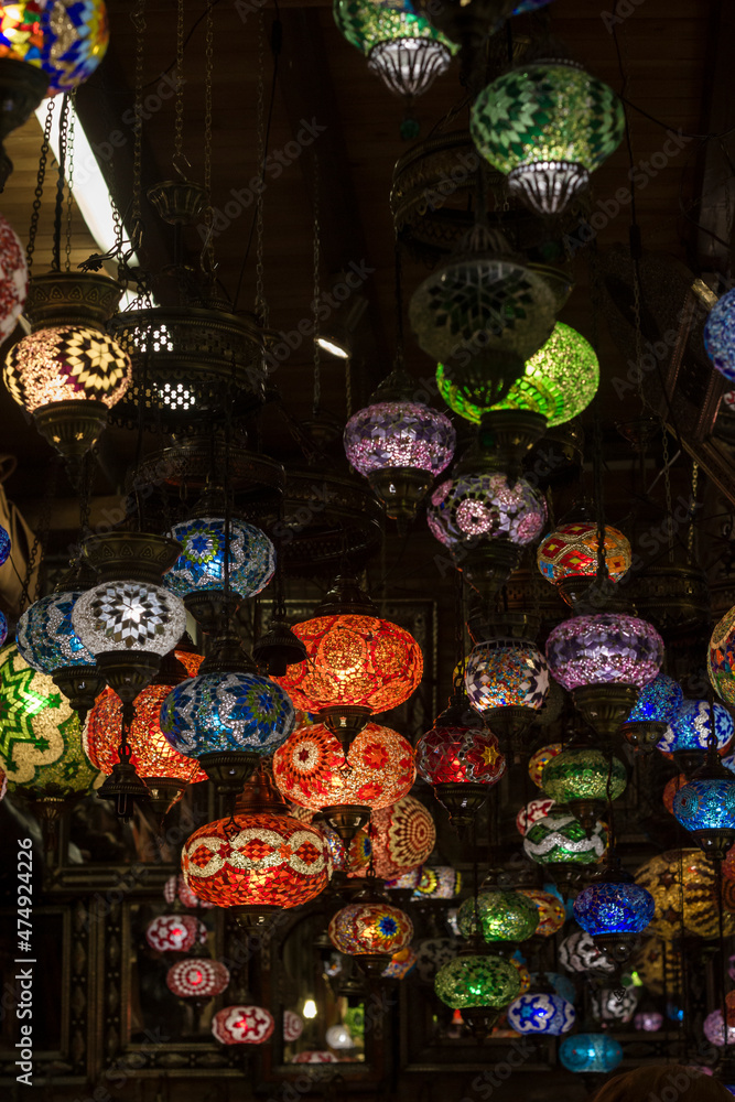 Fototapeta premium colored lamps in the dark