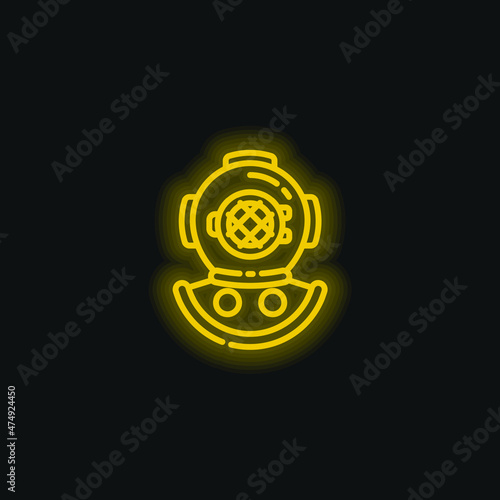 Aqualung yellow glowing neon icon