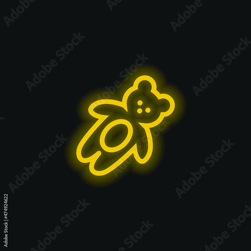 Bear Toy yellow glowing neon icon