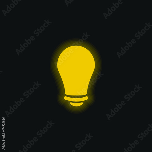 Black Lightbulb yellow glowing neon icon