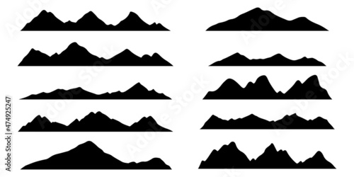 Obraz na plátne Set of Mountains silhouettes on the white background
