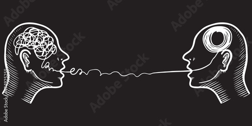 hand drawn Two humans head silhouette psycho therapy concept. design element . vector illustration.