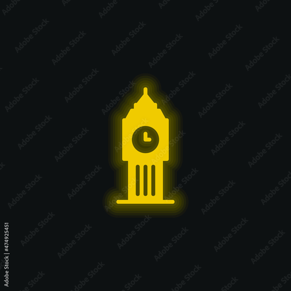 Big Ben yellow glowing neon icon