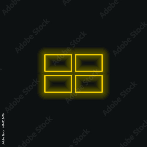 4 Rectangles yellow glowing neon icon