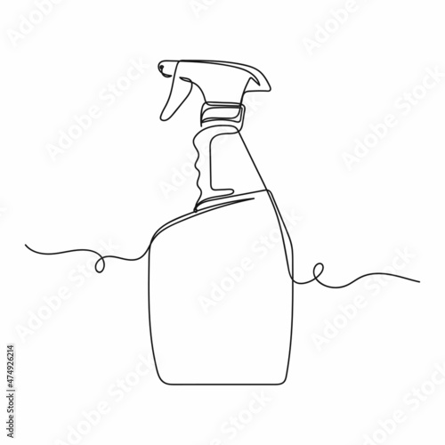 Vector abstract continuous one single simple line drawing icon of bottle with cleaning liquid in silhouette sketch.