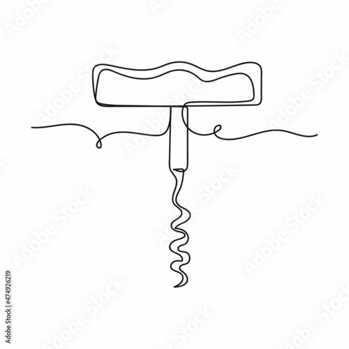 Vector abstract continuous one single simple line drawing icon of wine bottle opener in silhouette sketch.