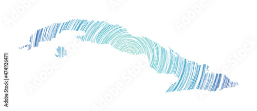 Cuba map filled with concentric circles. Sketch style circles in shape of the country. Vector Illustration.