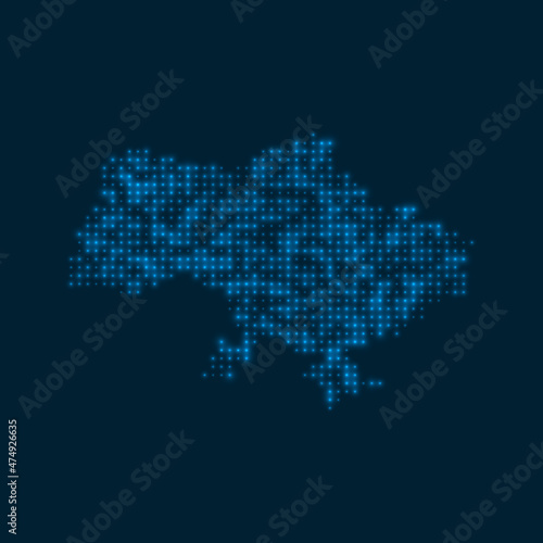 Ukraine dotted glowing map. Shape of the country with blue bright bulbs. Vector illustration.