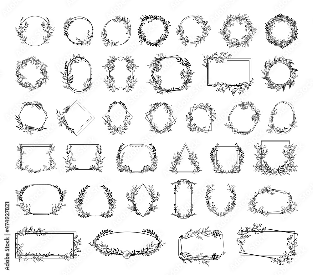 Fototapeta premium Collection of elegant floral frames for web applications, design programs, and photo decoration. Vector frames with flowers for your creativity.