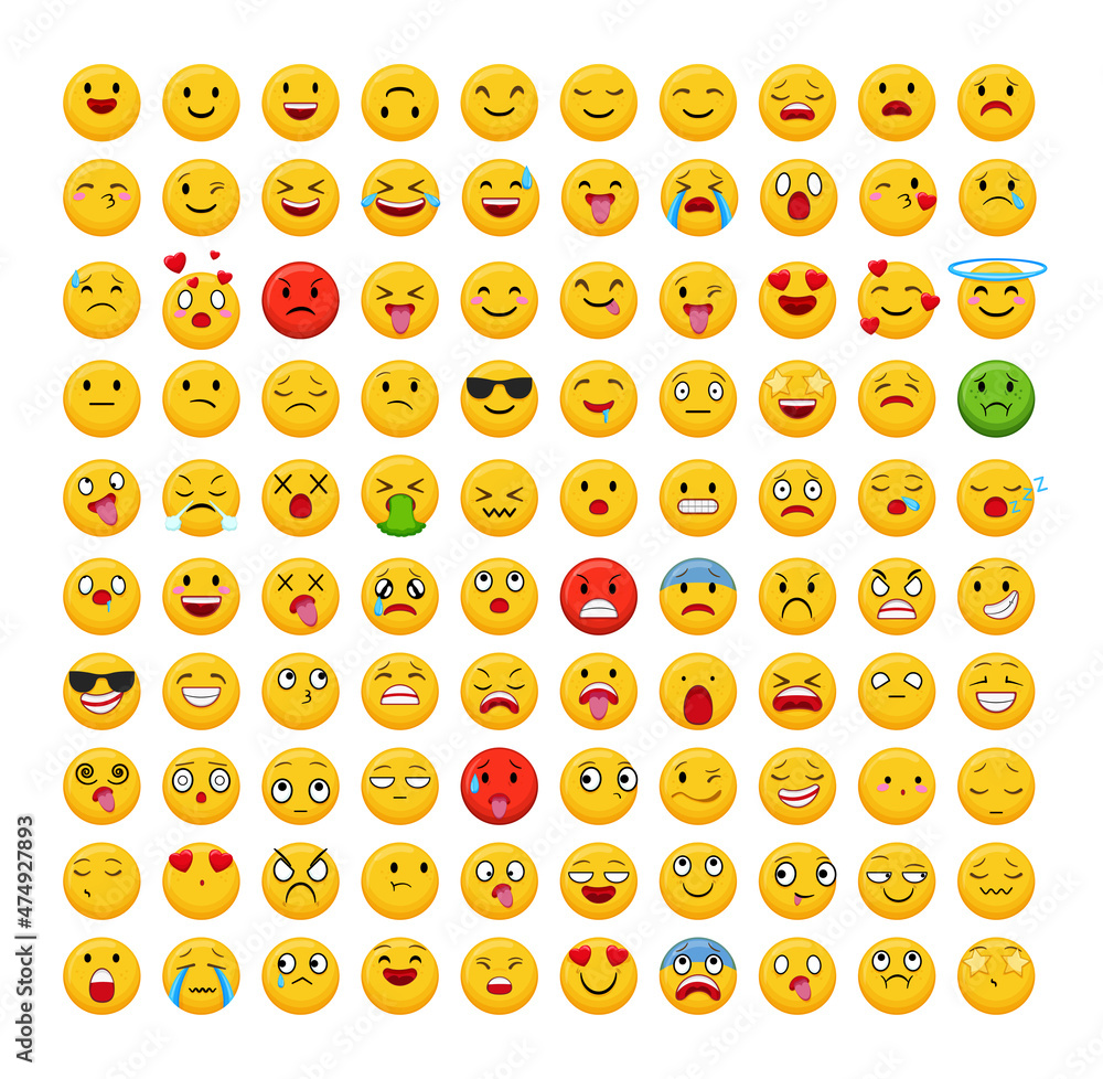 Big collection of emoticons for smartphones, apps, creating stickers and cards. Vector faces in cartoon style. Big collection of emoticons for smartphones, apps, creating stickers and cards. Vector faces in cartoon style.