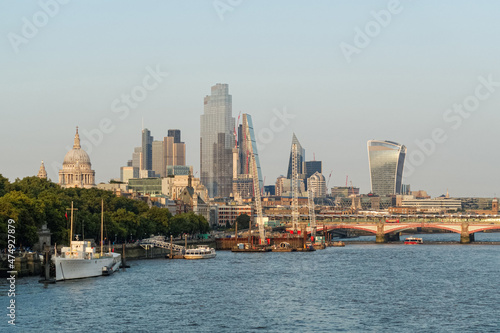 Skyline of the City of London with the River Thames, England United Kingdom UK